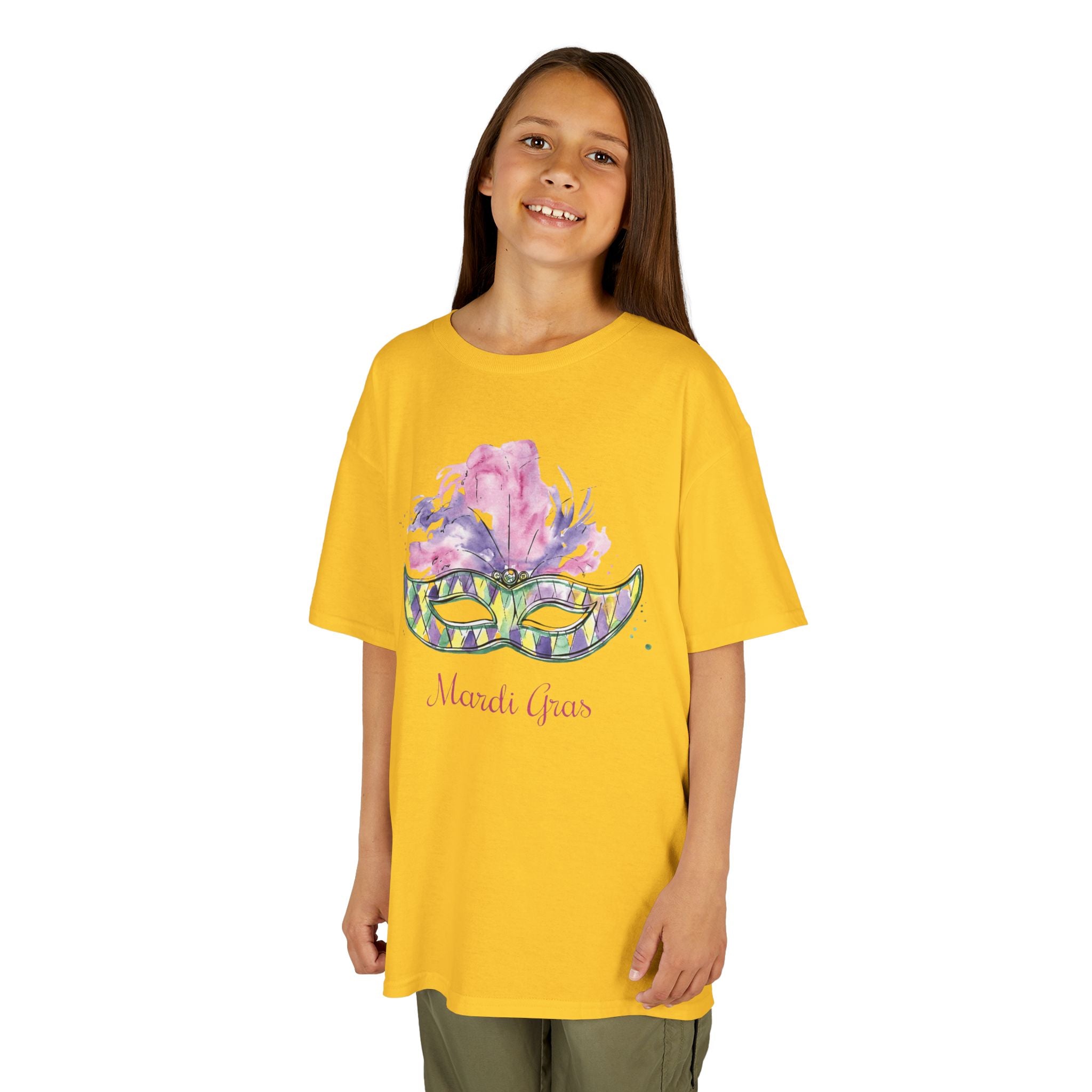Kids T-Shirt — Watercolor Mardi Gras Mask Design