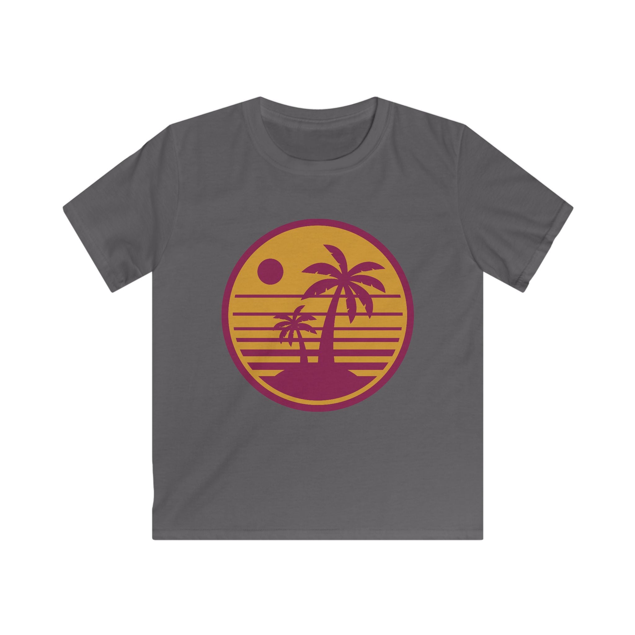 Kids Sunset Palm T-Shirt — Retro Beach Graphic Tee for Children