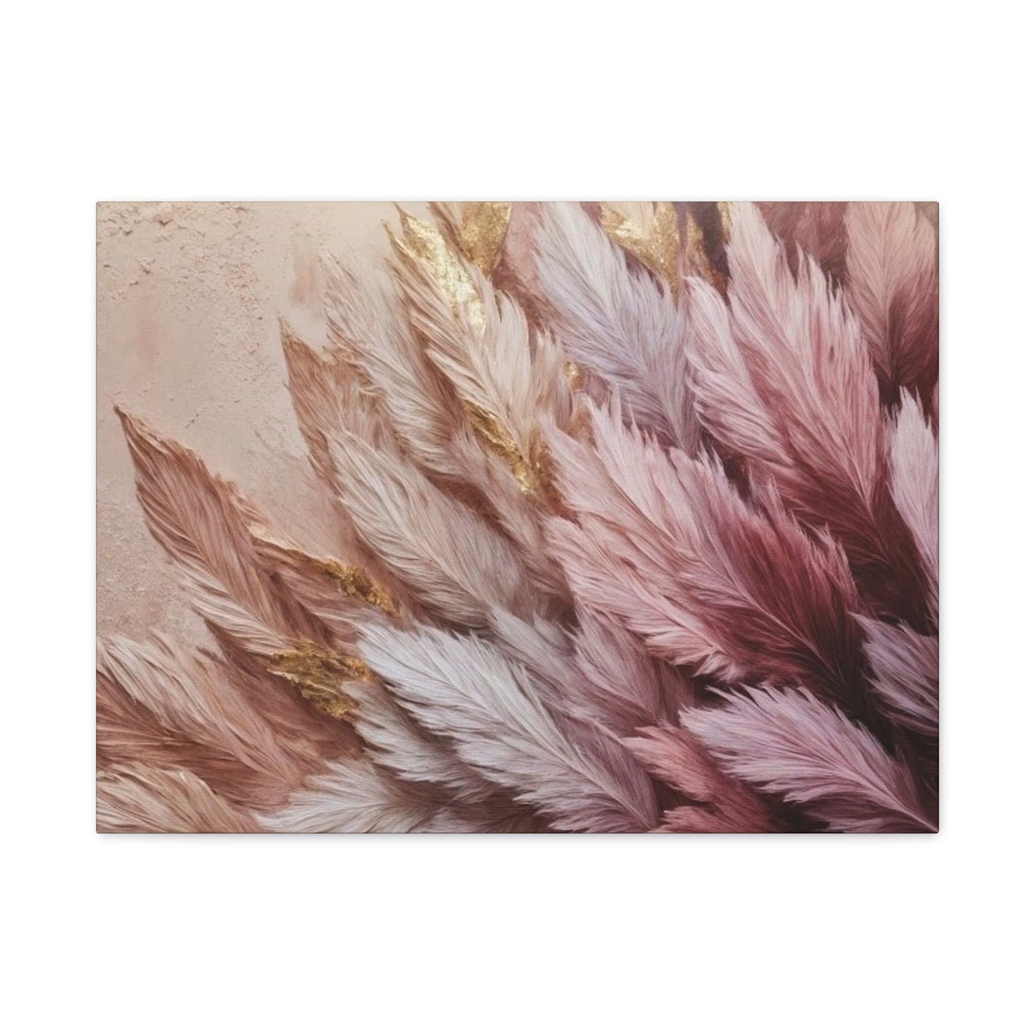 Feathered Pampas Wall Art Canvas — Blush Pink Botanical Decor, Matte Stretched 1.25"
