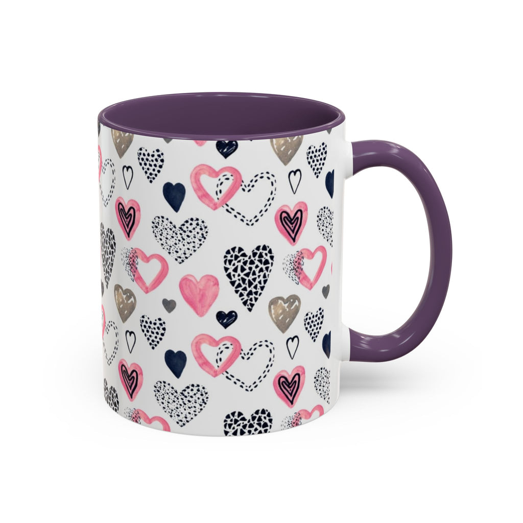 Heart Pattern Accent Coffee Mug — Pink & Navy Love Design (11/15 oz)