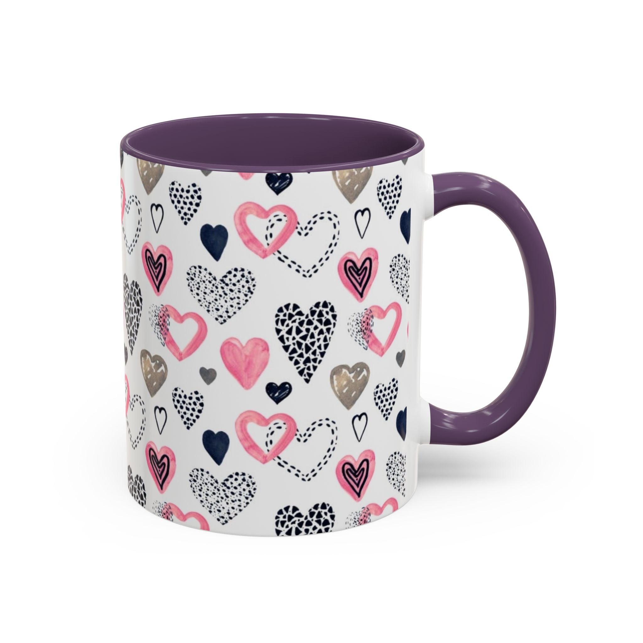 Heart Pattern Accent Coffee Mug — Pink & Navy Love Design (11/15 oz)