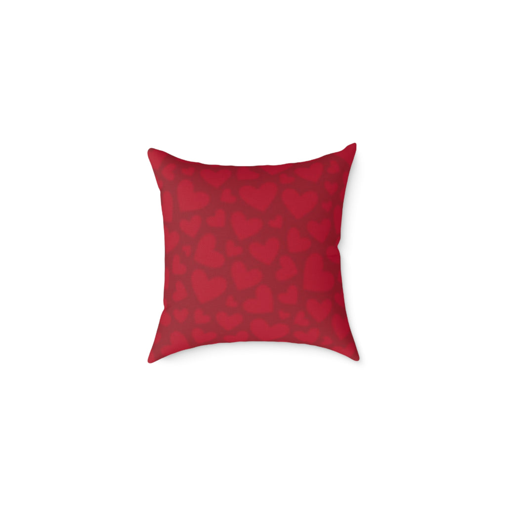 Red Heart Pattern Square Pillow - Valentine Decorative Throw Cushion
