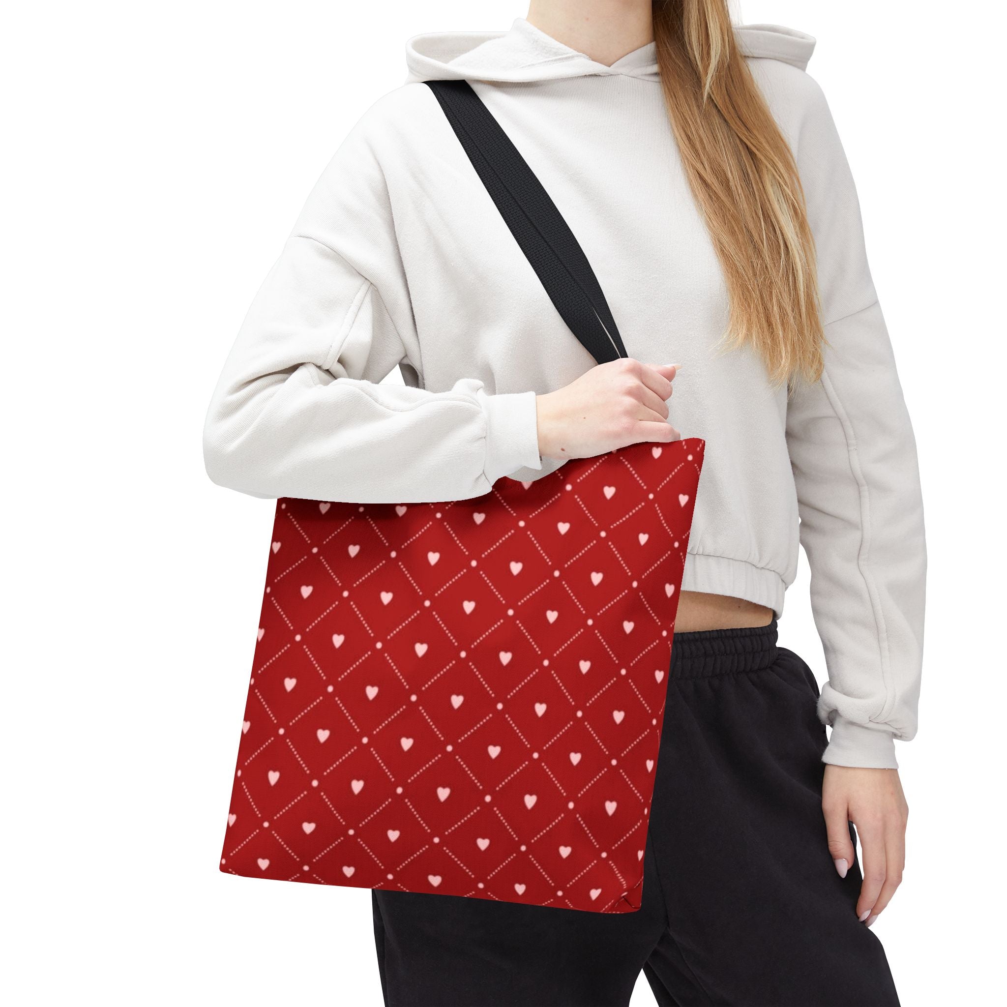 Valentine Red Diamond Heart Tote Bag — All-Over Print Canvas Shopper