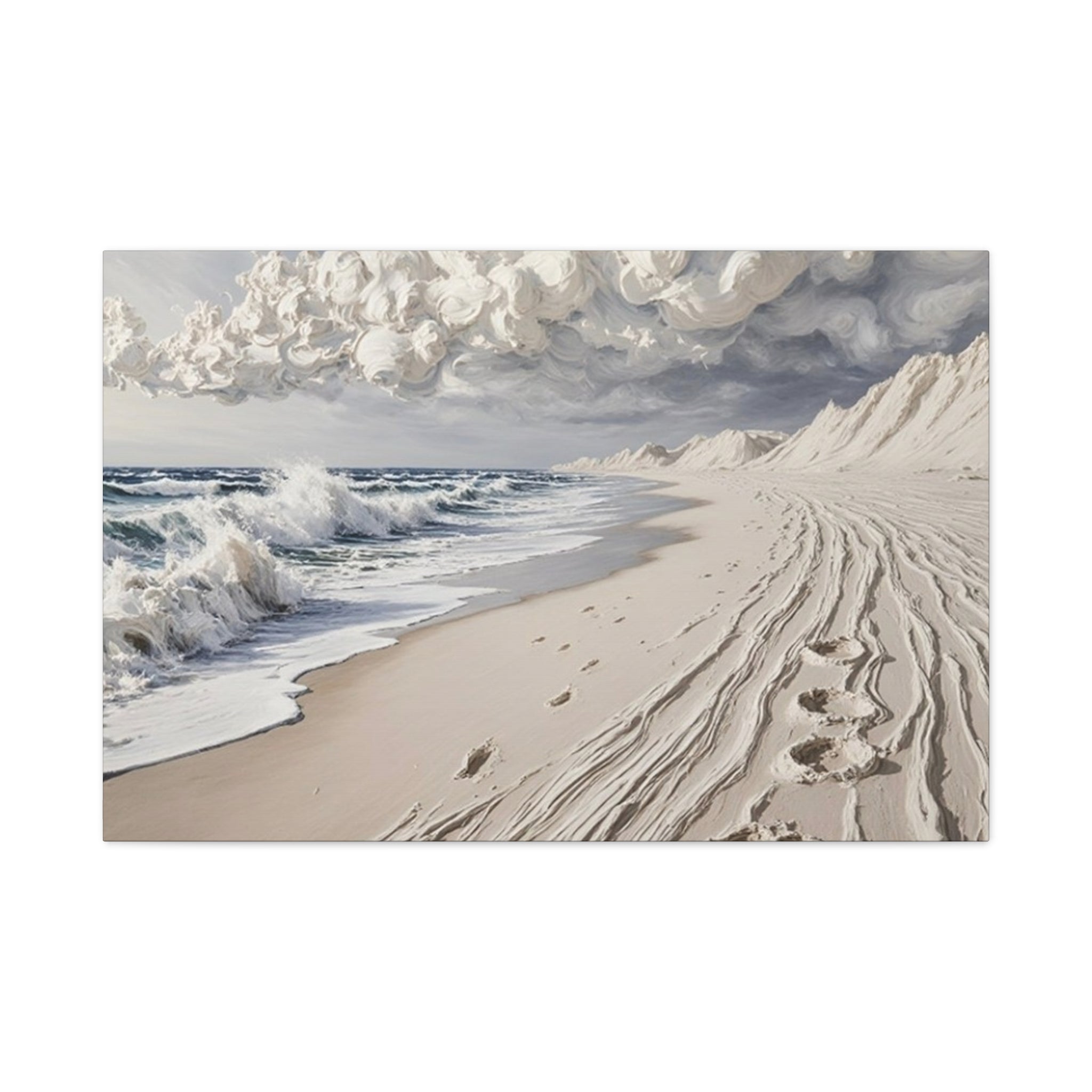 Coastal Serenity Matte Canvas Wall Art — Ocean Waves & Sandy Footprints