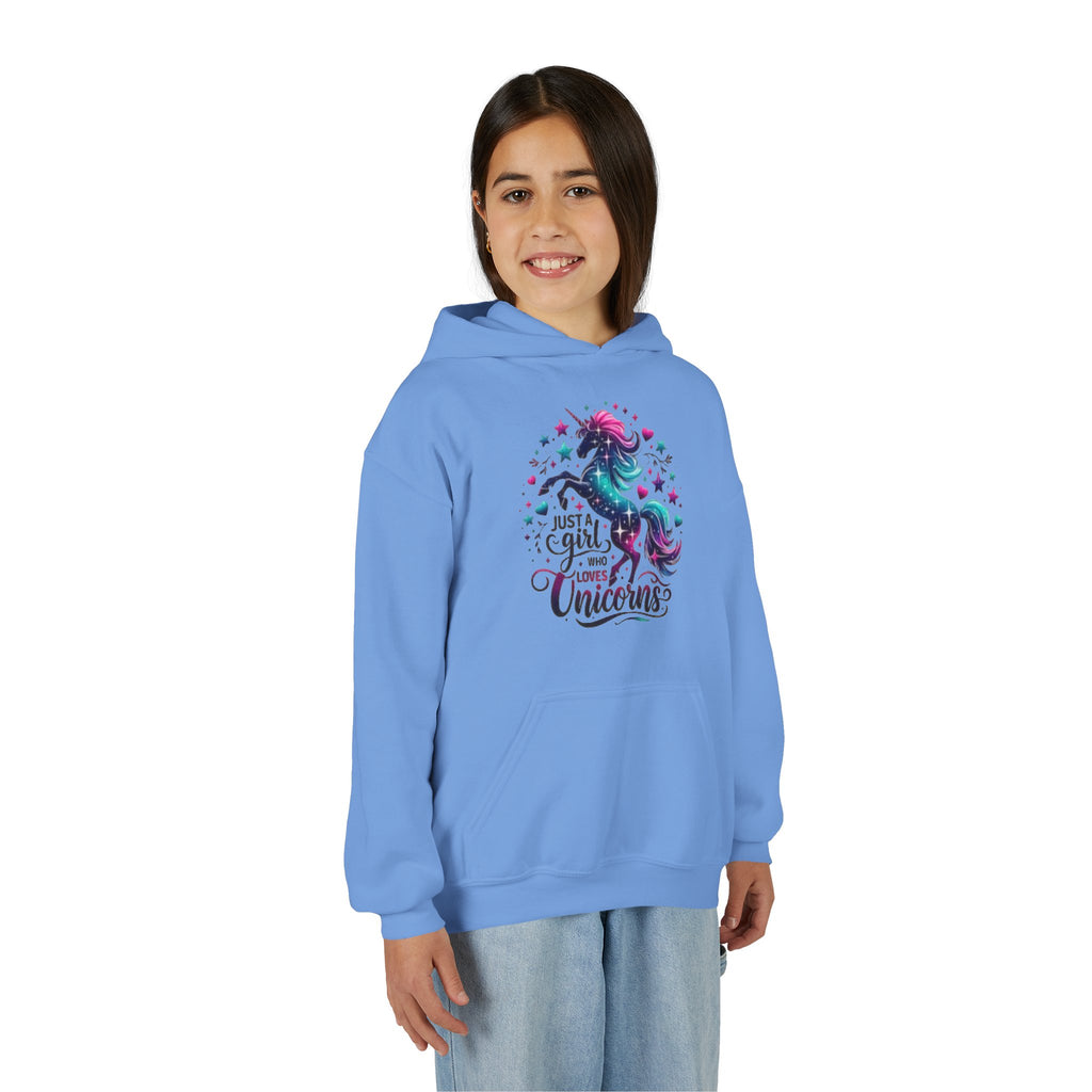 Youth Unicorn Hoodie - "Just a Girl Who Loves Unicorns" Cute Magical Kids Sweatshirt