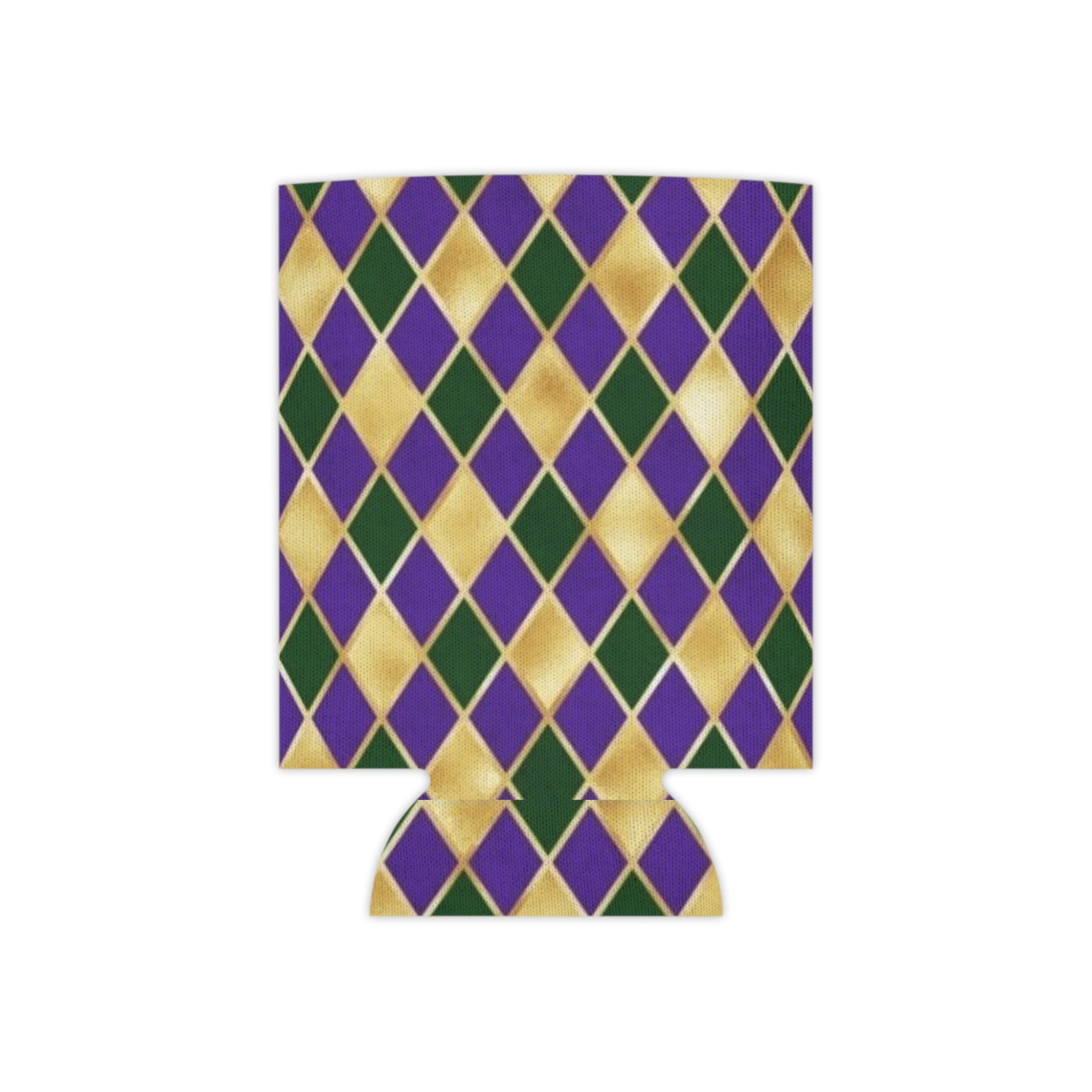Mardi Gras Diamond Can Cooler — Purple Green Gold Beverage Koozie