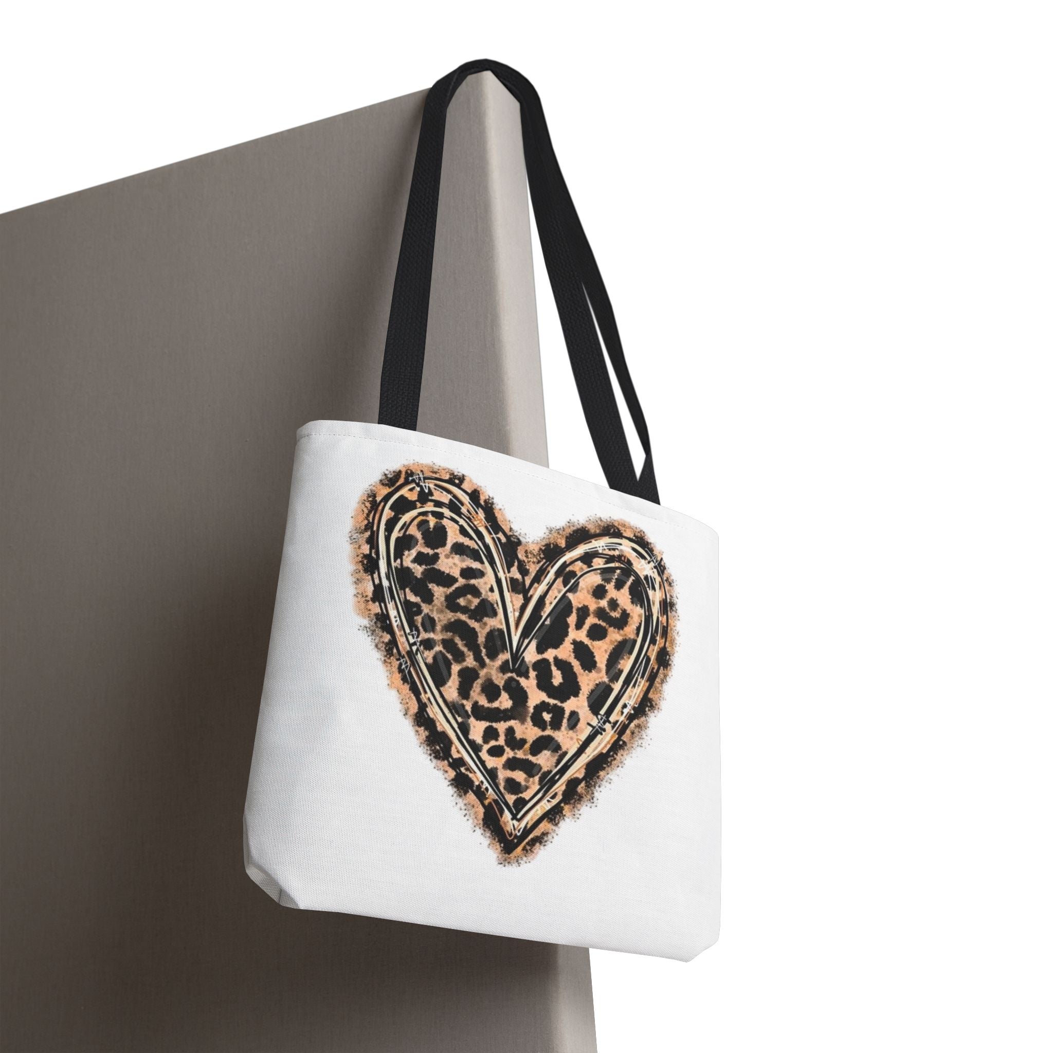 Leopard Heart Tote Bag – Animal Print Heart Canvas Tote