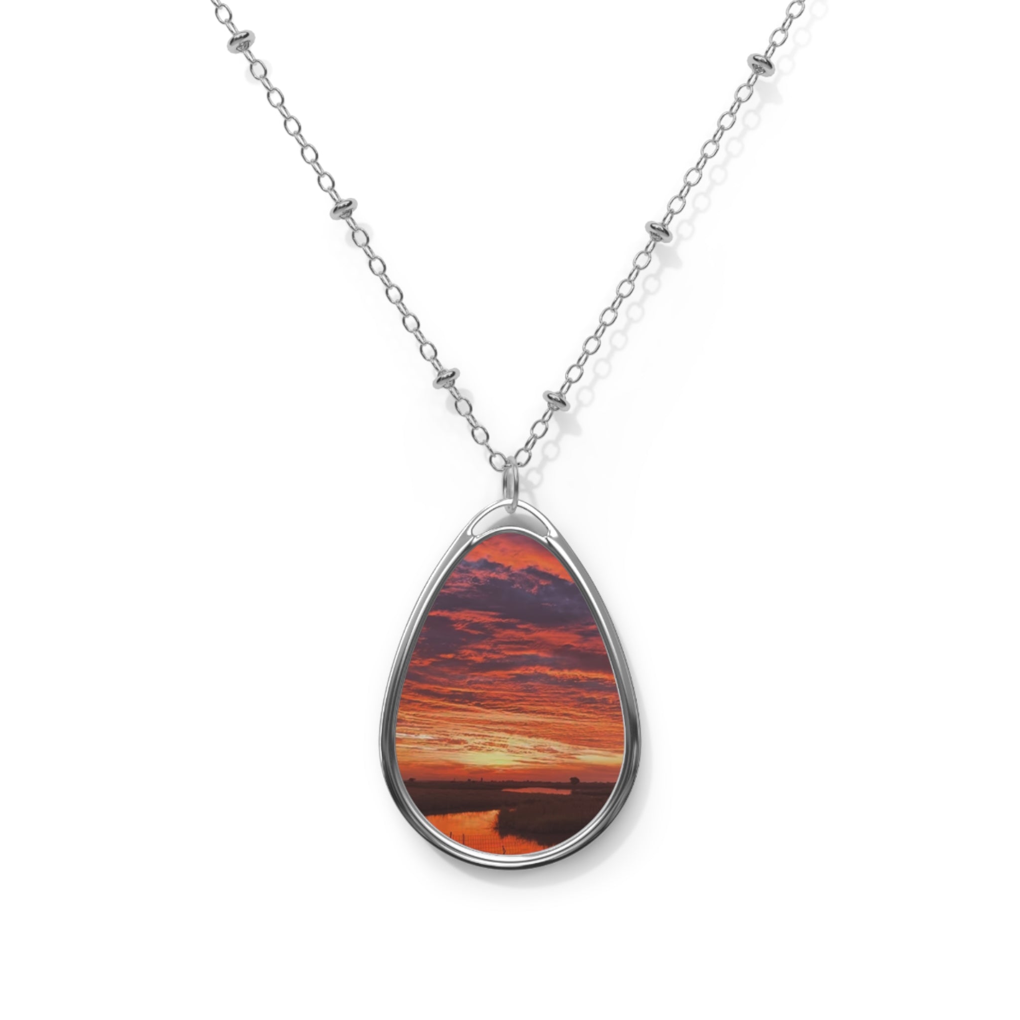 Sunset Oval Photo Necklace — Personalized Teardrop Pendant