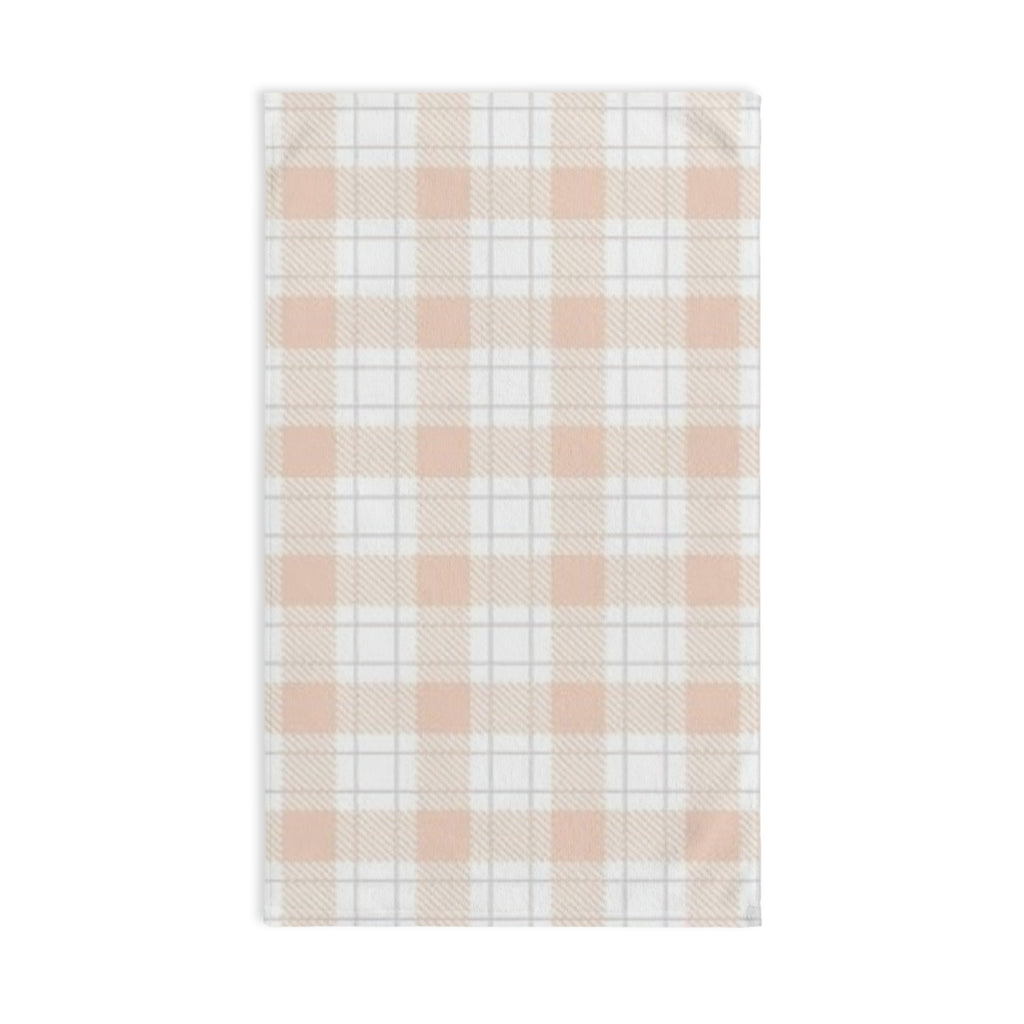 Peach Plaid Hand Towel — Soft Farmhouse Kitchen Accent