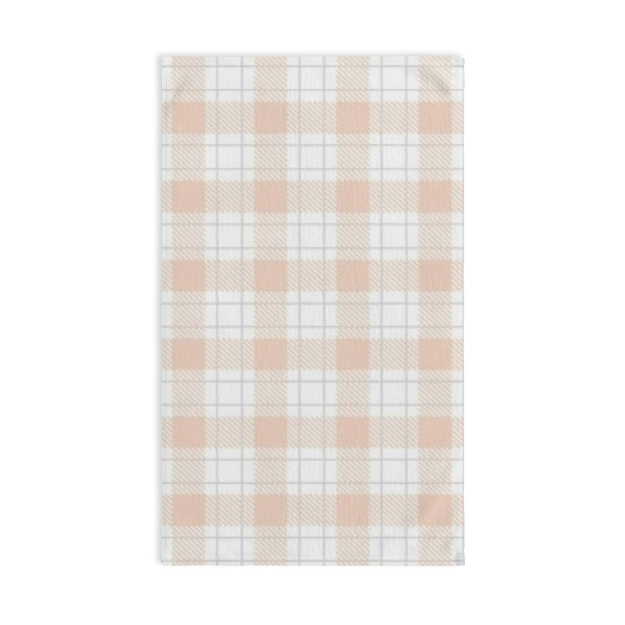 Peach Plaid Hand Towel — Soft Farmhouse Kitchen Accent