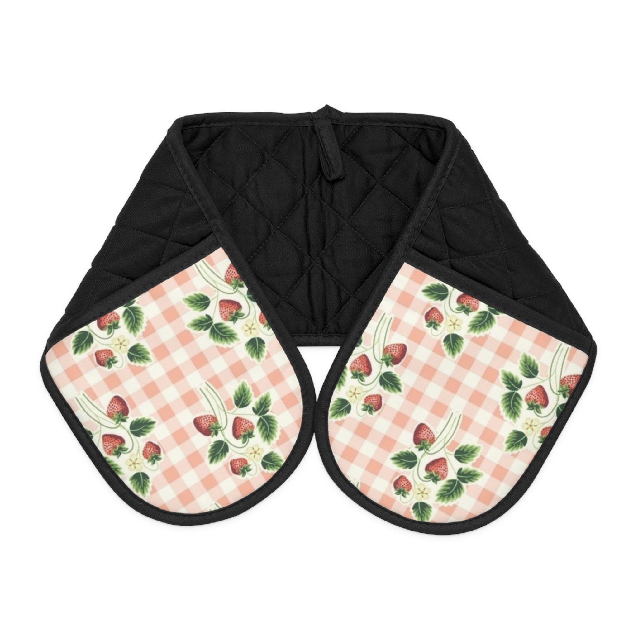 Floral Gingham Oven Mitts - Double Handle Heat-Resistant Pot Holder