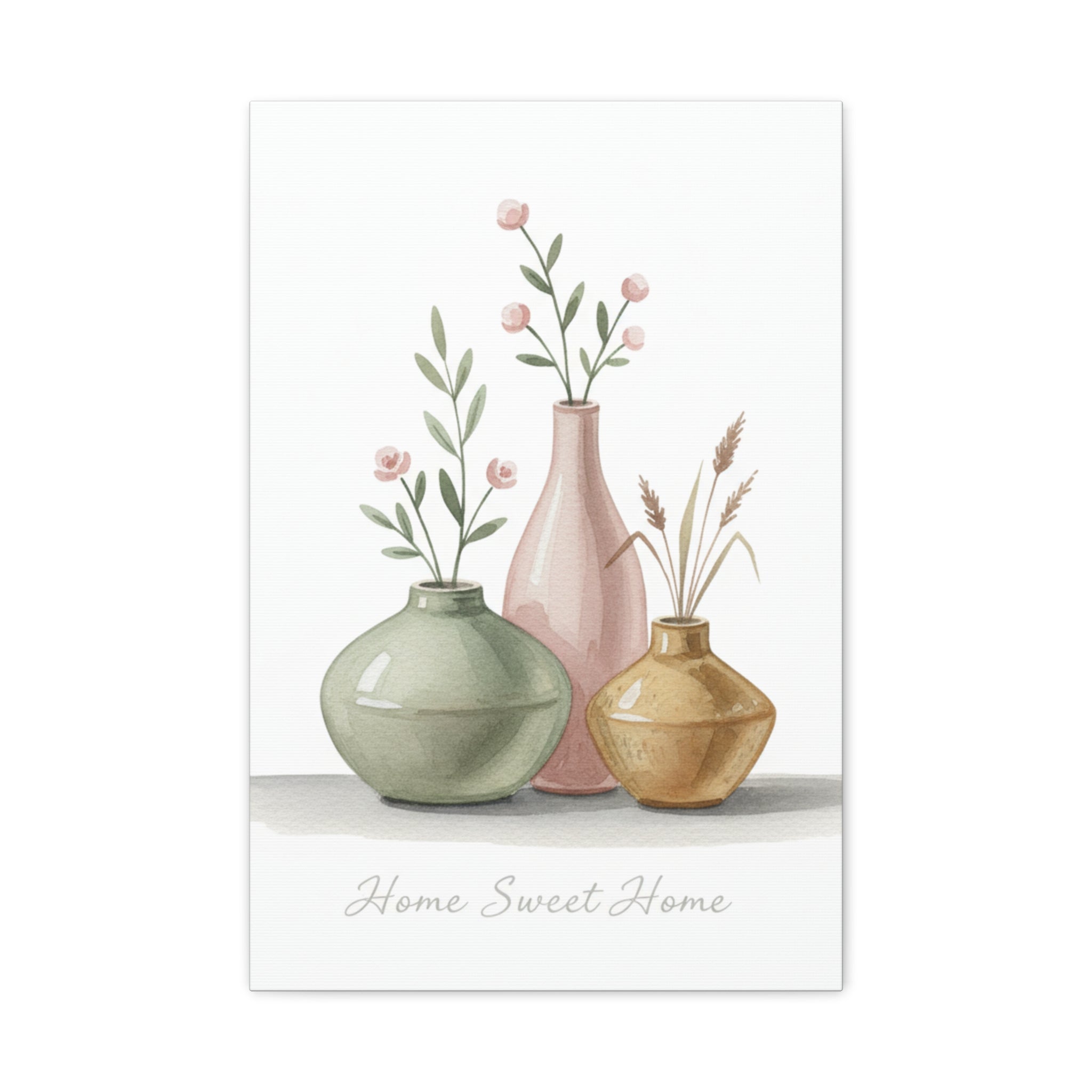 Home Sweet Home Canvas Wall Art — Pastel Vases Still Life Matte Stretched Canvas