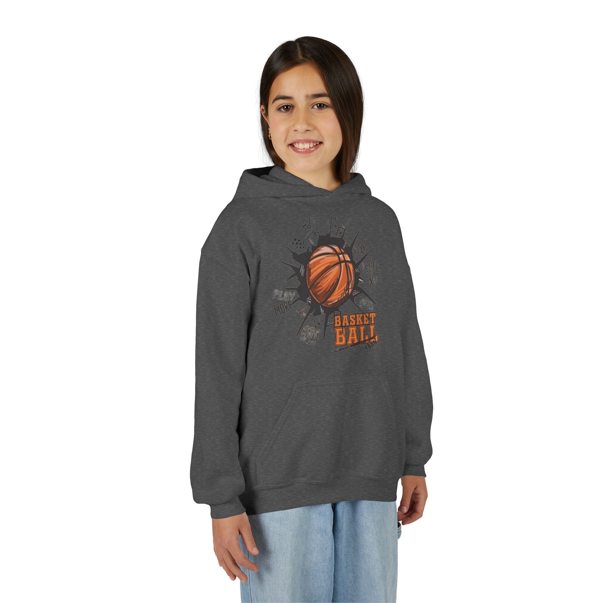 Youth Basketball Hoodie – "Basket Ball" Graphic Pullover for Kids