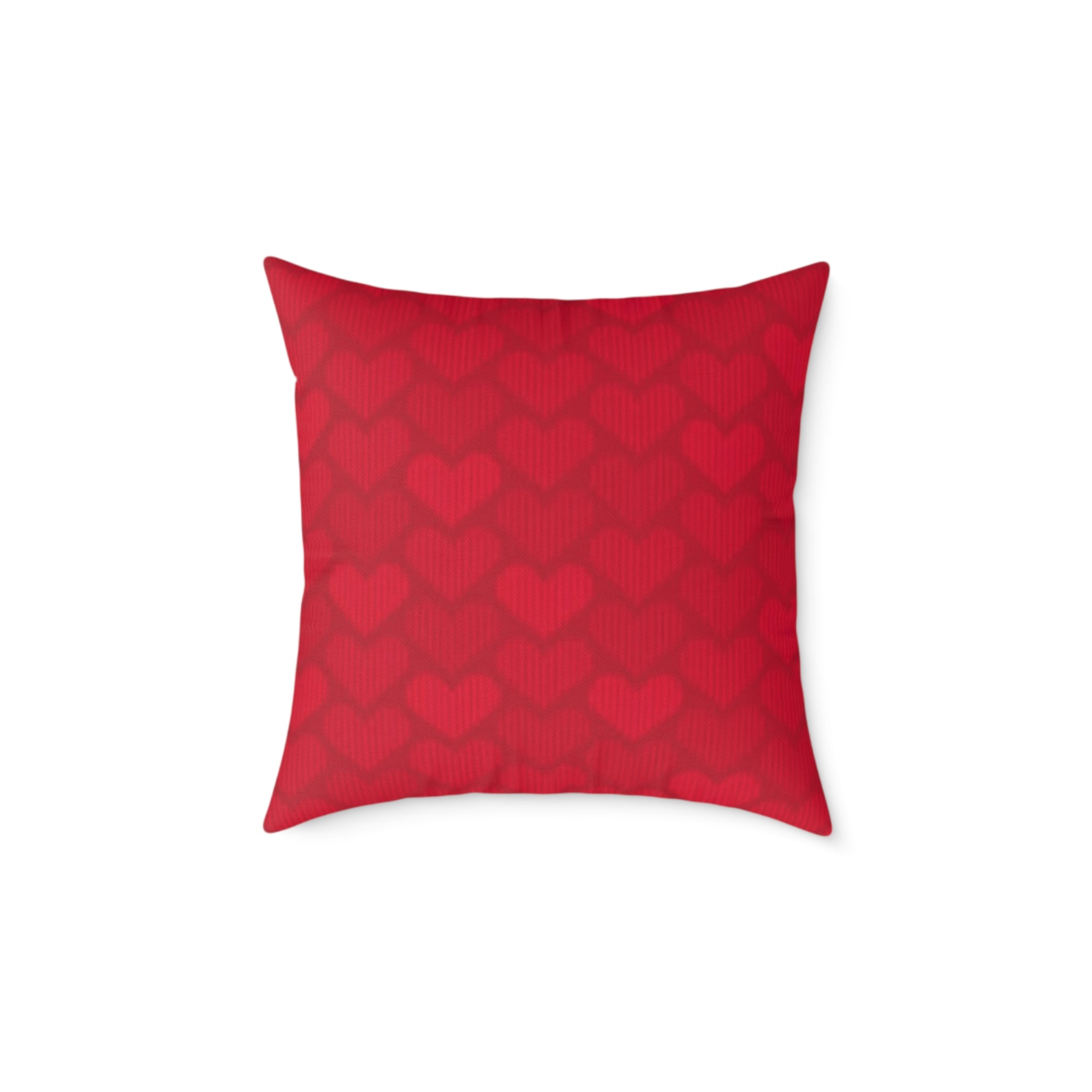 Red Heart Pattern Pillow - Valentine Decorative Square Throw Pillow