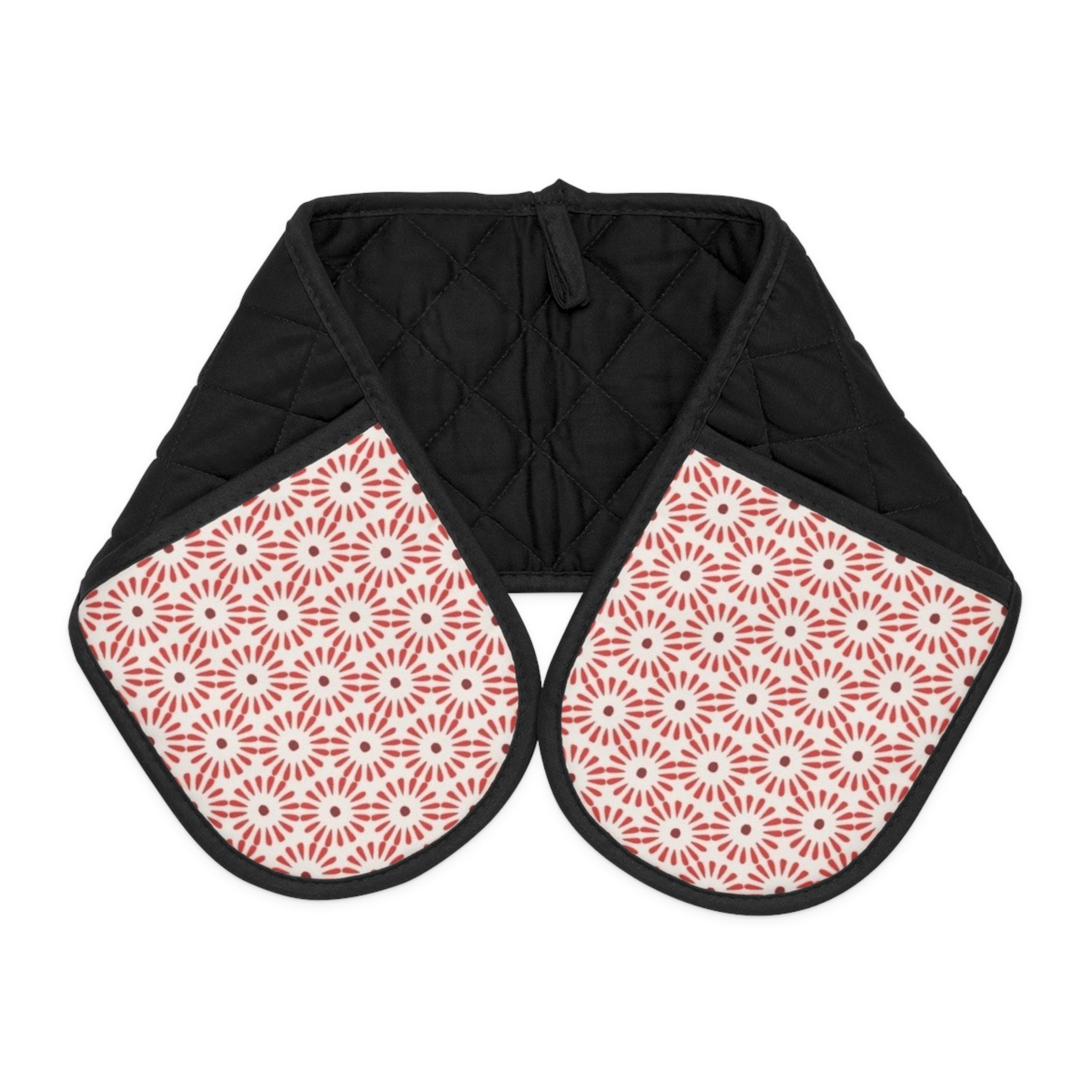 Double Oven Mitt Set - Pink Geometric Pattern Heat-Resistant Kitchen Gloves