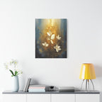 Golden Floral Canvas Print – Abstract White Flowers on Matte Stretched Canvas