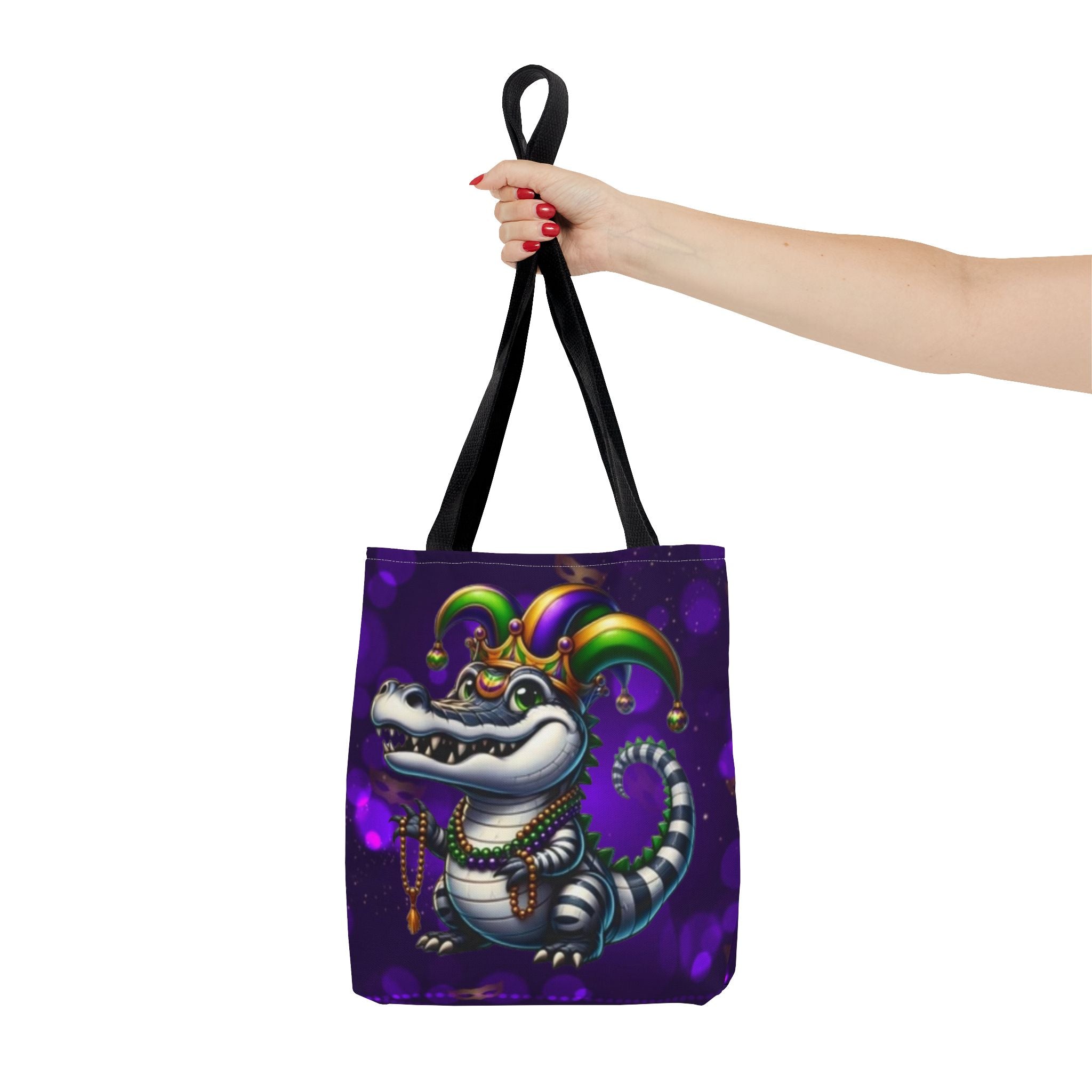 Mardi Gras Gator Tote Bag — Festive Jester Alligator Print