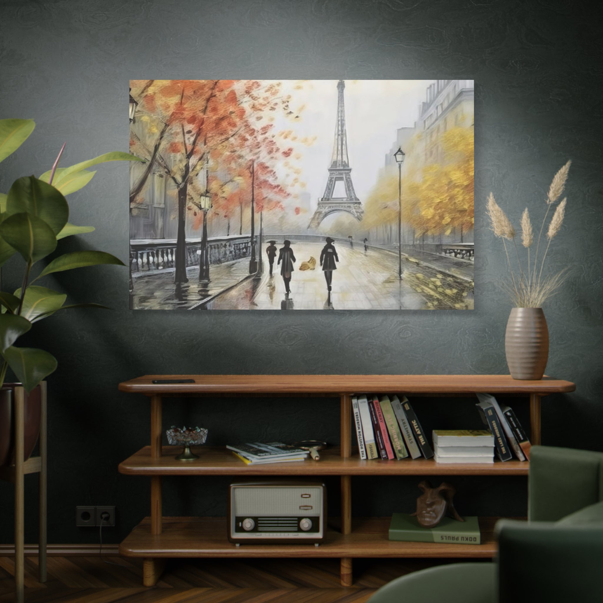 Paris Eiffel Tower Autumn Street Matte Canvas Wall Art, Stretched 1.25"