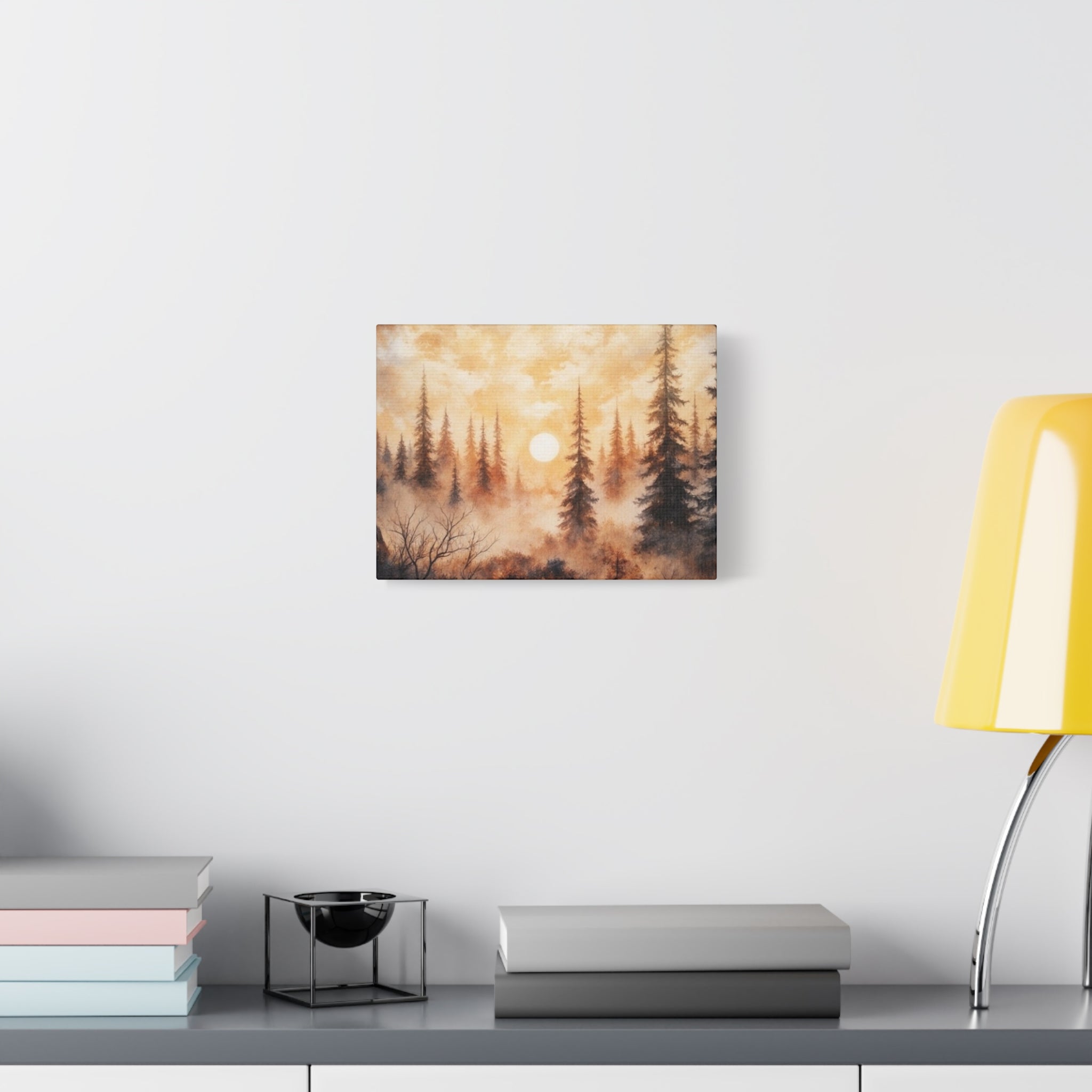 Canvas Wall Art - Misty Pine Forest Sunrise Matte Stretched Canvas
