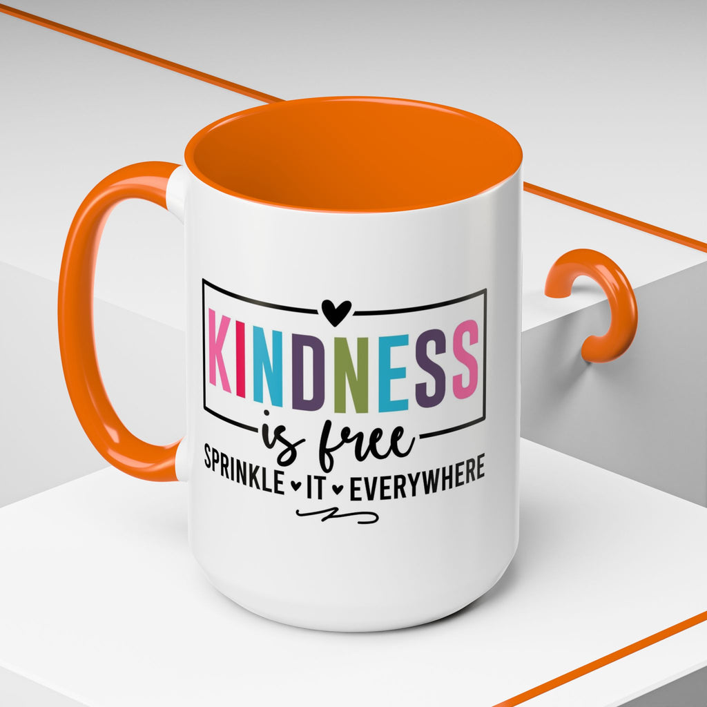 Kindness Is Free Accent Coffee Mug — Inspirational Pink Interior 11/15oz