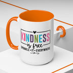 Kindness Is Free Accent Coffee Mug — Inspirational Pink Interior 11/15oz