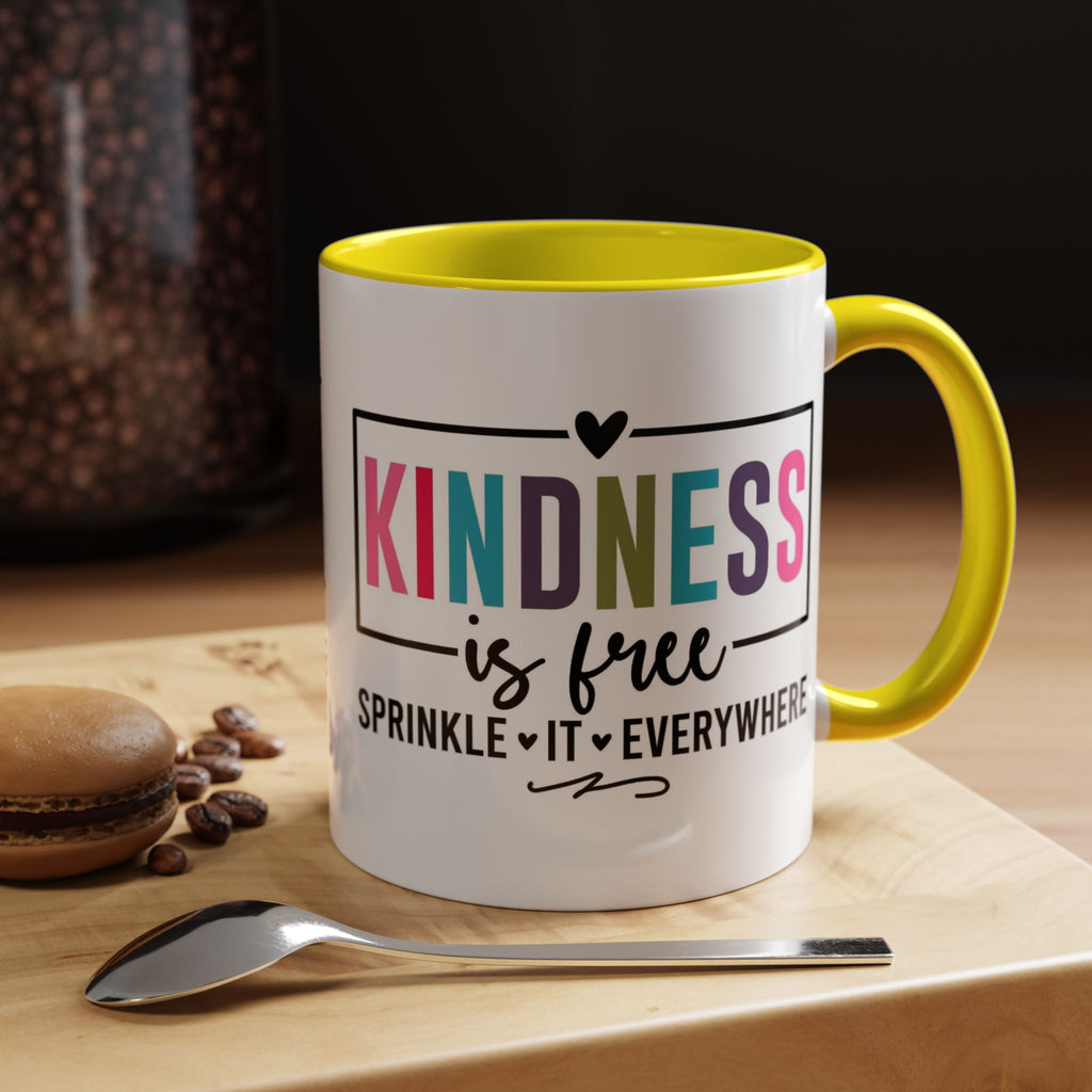 Kindness Is Free Accent Coffee Mug — Inspirational Pink Interior 11/15oz