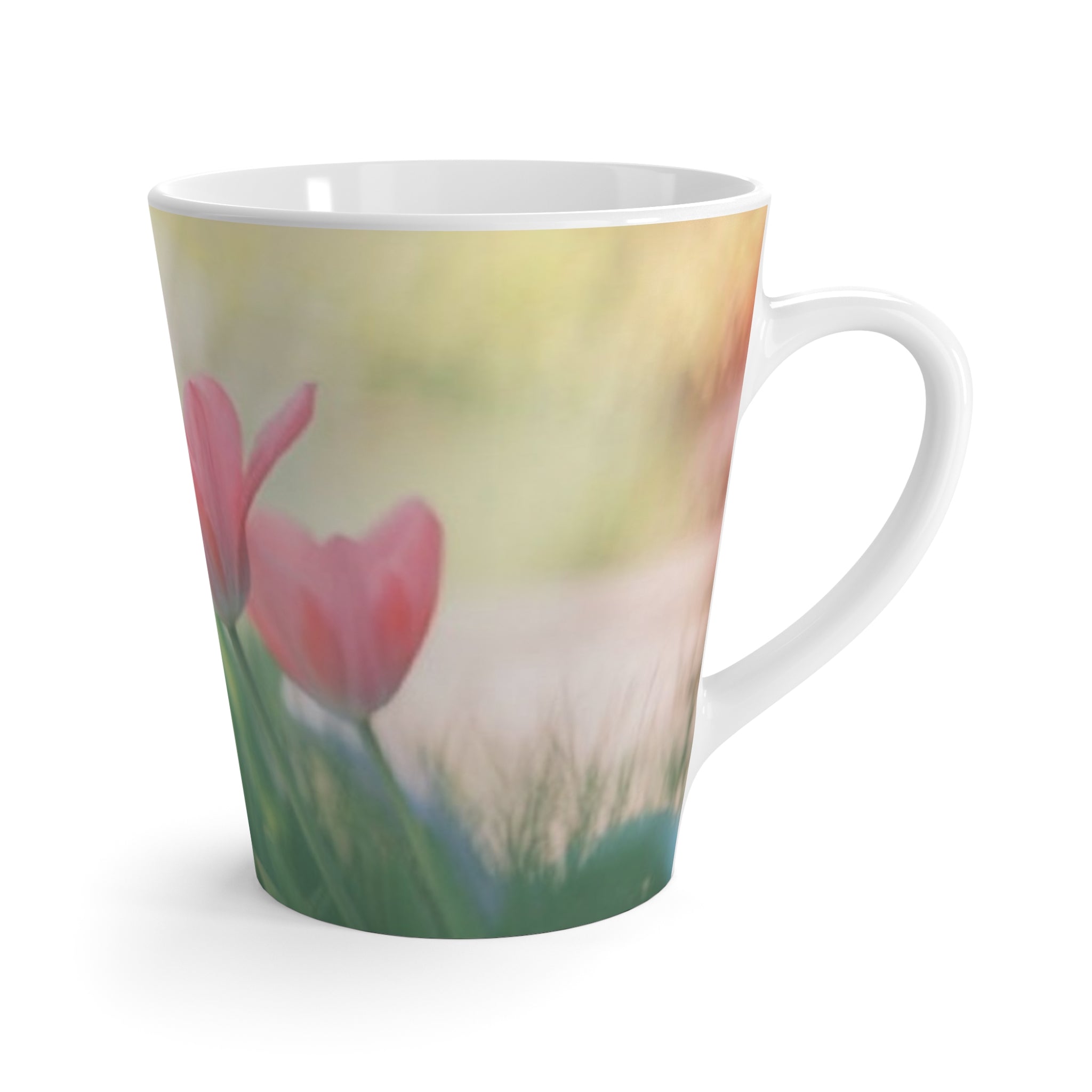 Spring Meadow Latte Mug – Soft Pink Tulip Floral Coffee Cup