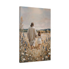 Jesus and Child Walking in Field Canvas Art - Religious Wall Decor