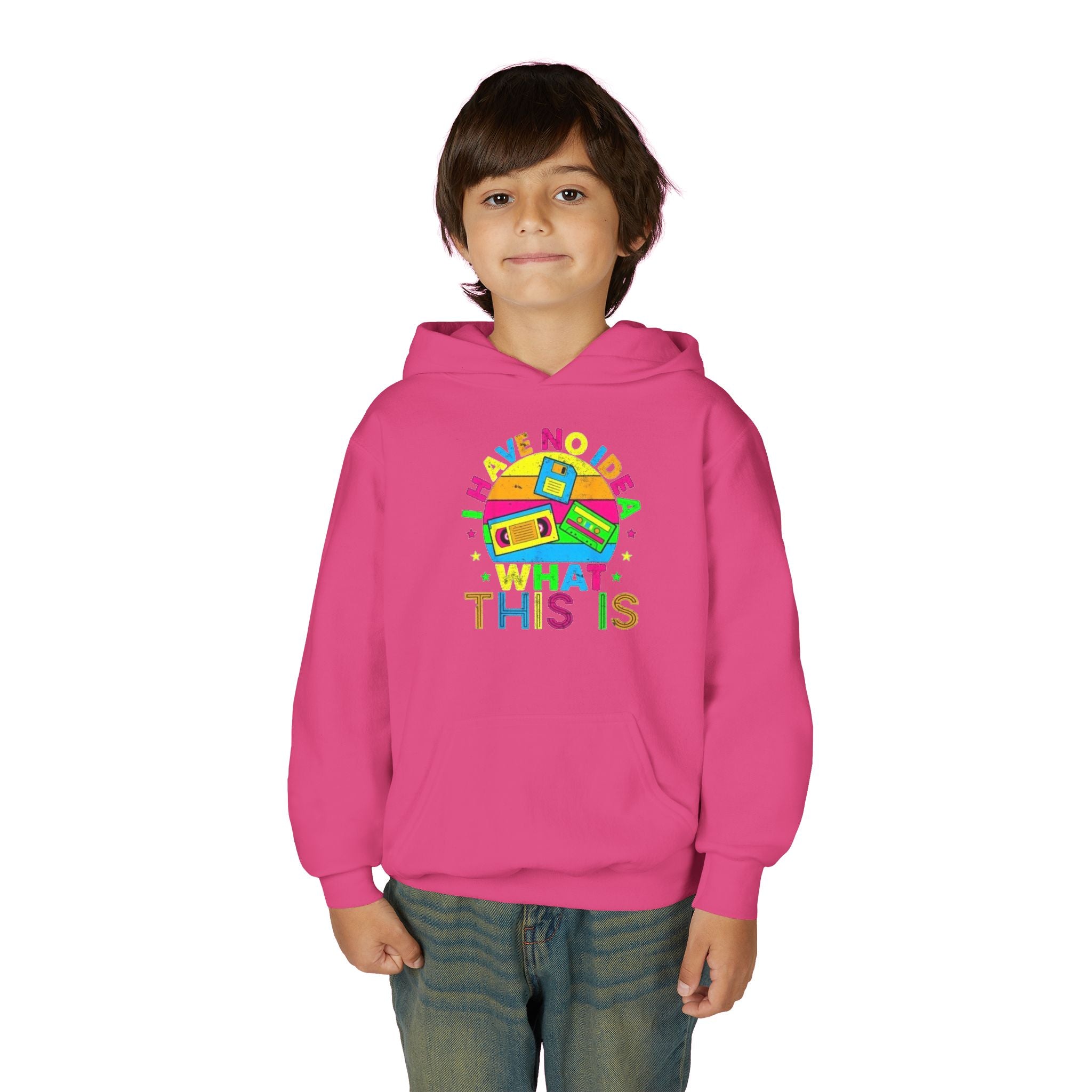 Youth Hoodie — Colorful Retro Cassette 'I Have No Idea What This Is' Graphic