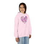Youth Heart Doodle Hoodie — Pink Valentine Love Graphic Sweatshirt