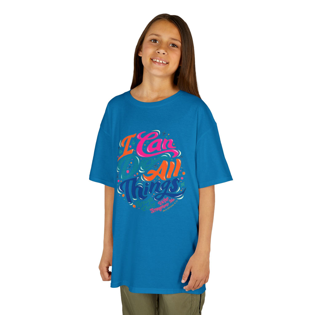 Kids T‑Shirt — "I Can Do All Things" Inspirational Rainbow Tee