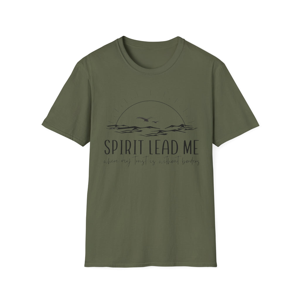 T-Shirt — "Spirit Lead Me" Faith Graphic Tee with Sunset & Birds