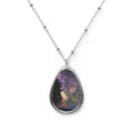 Oval Galaxy Pendant Necklace — Starry Night Teardrop Photo Locket