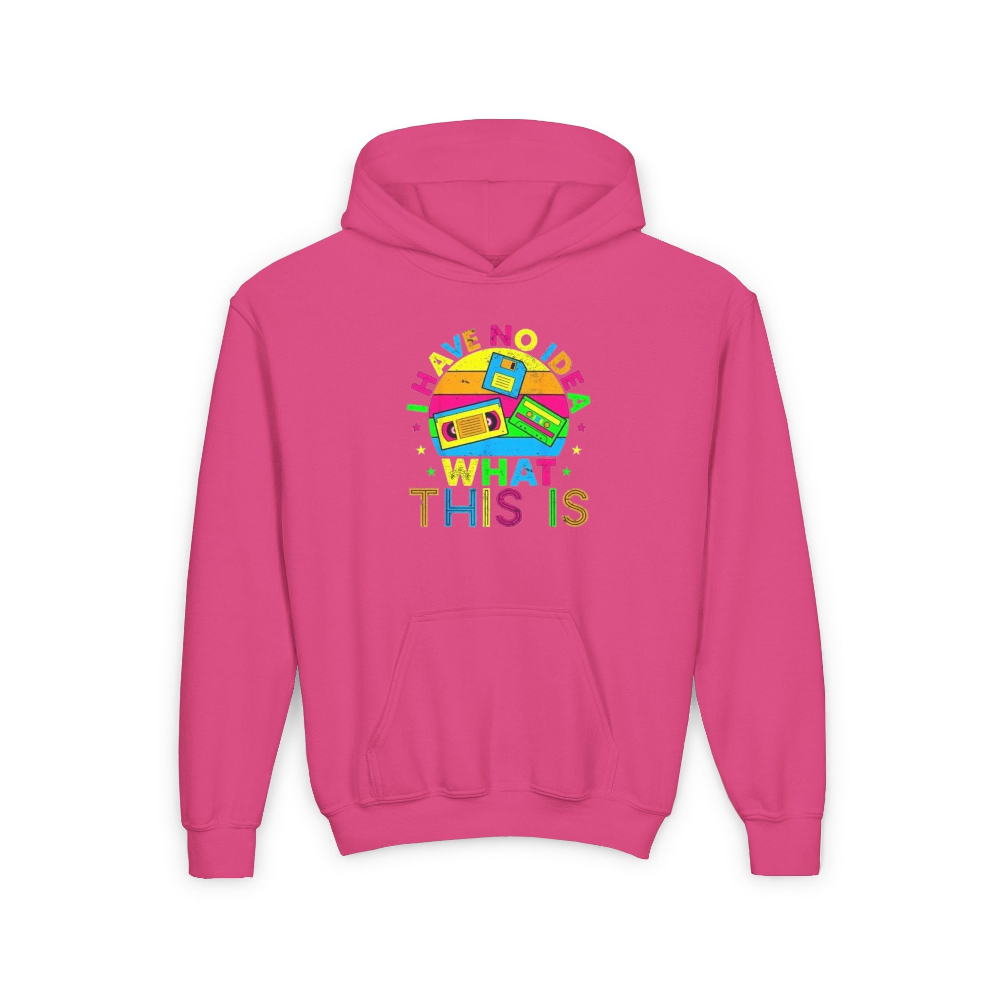 Youth Hoodie — Colorful Retro Cassette 'I Have No Idea What This Is' Graphic