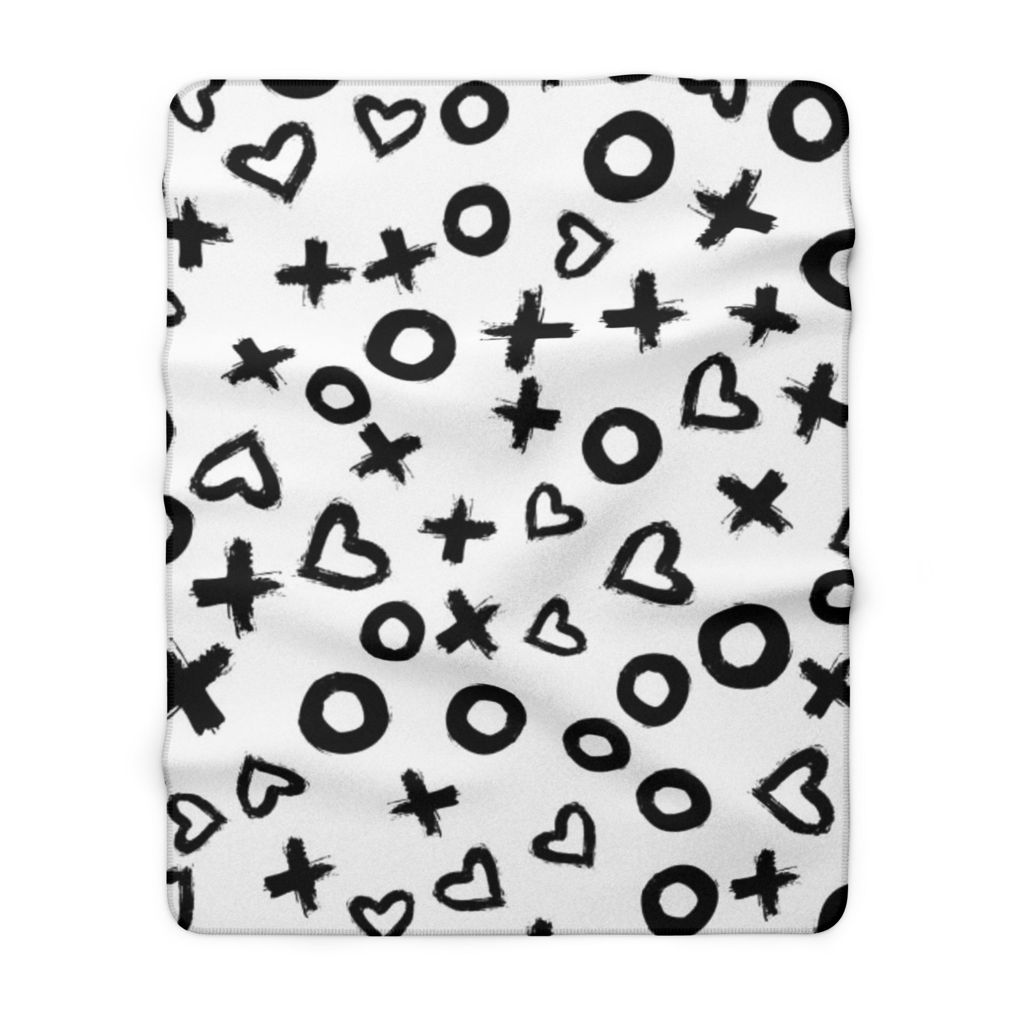 Black & White XOXO Hearts Sherpa Fleece Blanket — Cozy Plush Throw for Living Room, Gifts & Valentine’s Day