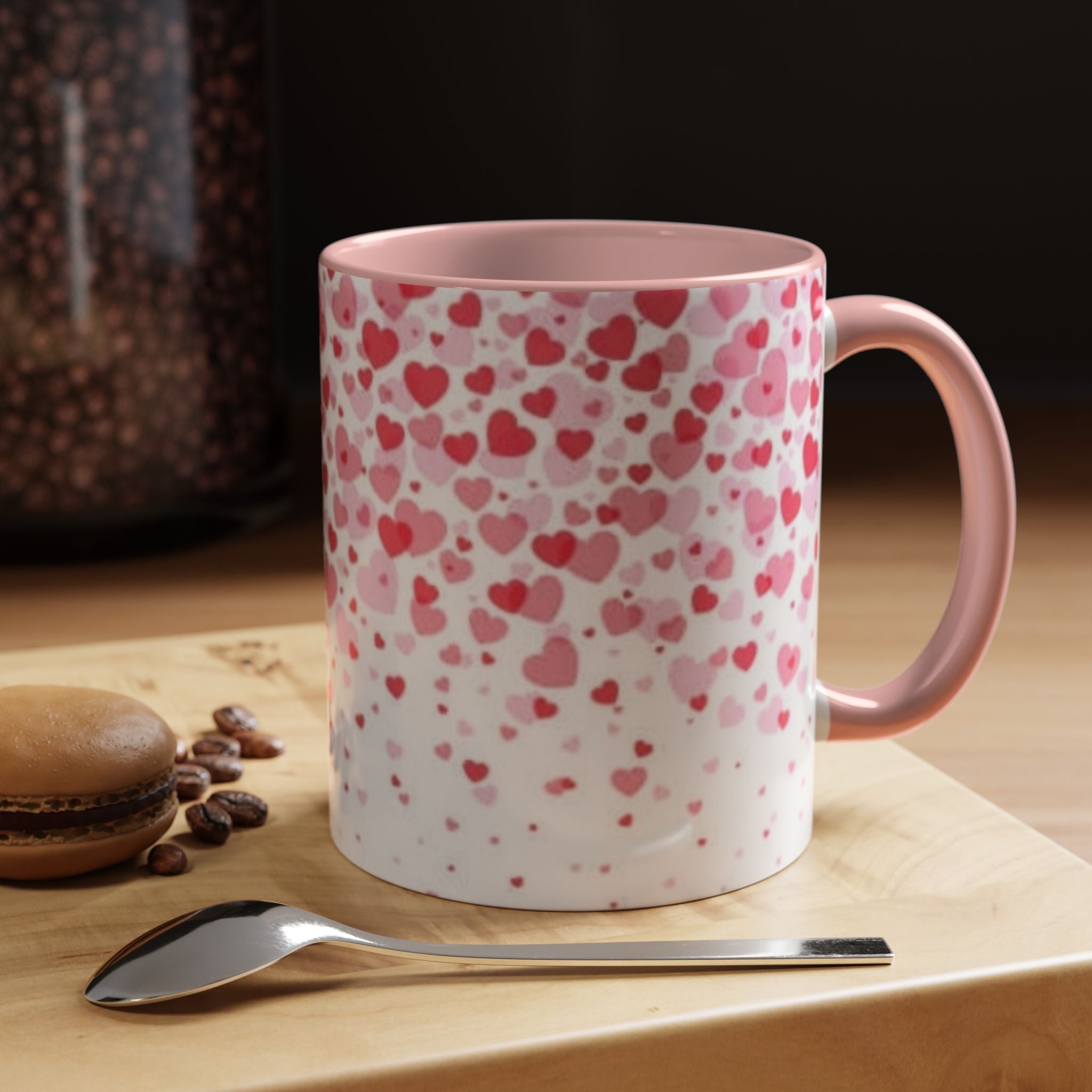 Heart Confetti Accent Coffee Mug — Pink Valentine’s Day Gift (11/15oz)