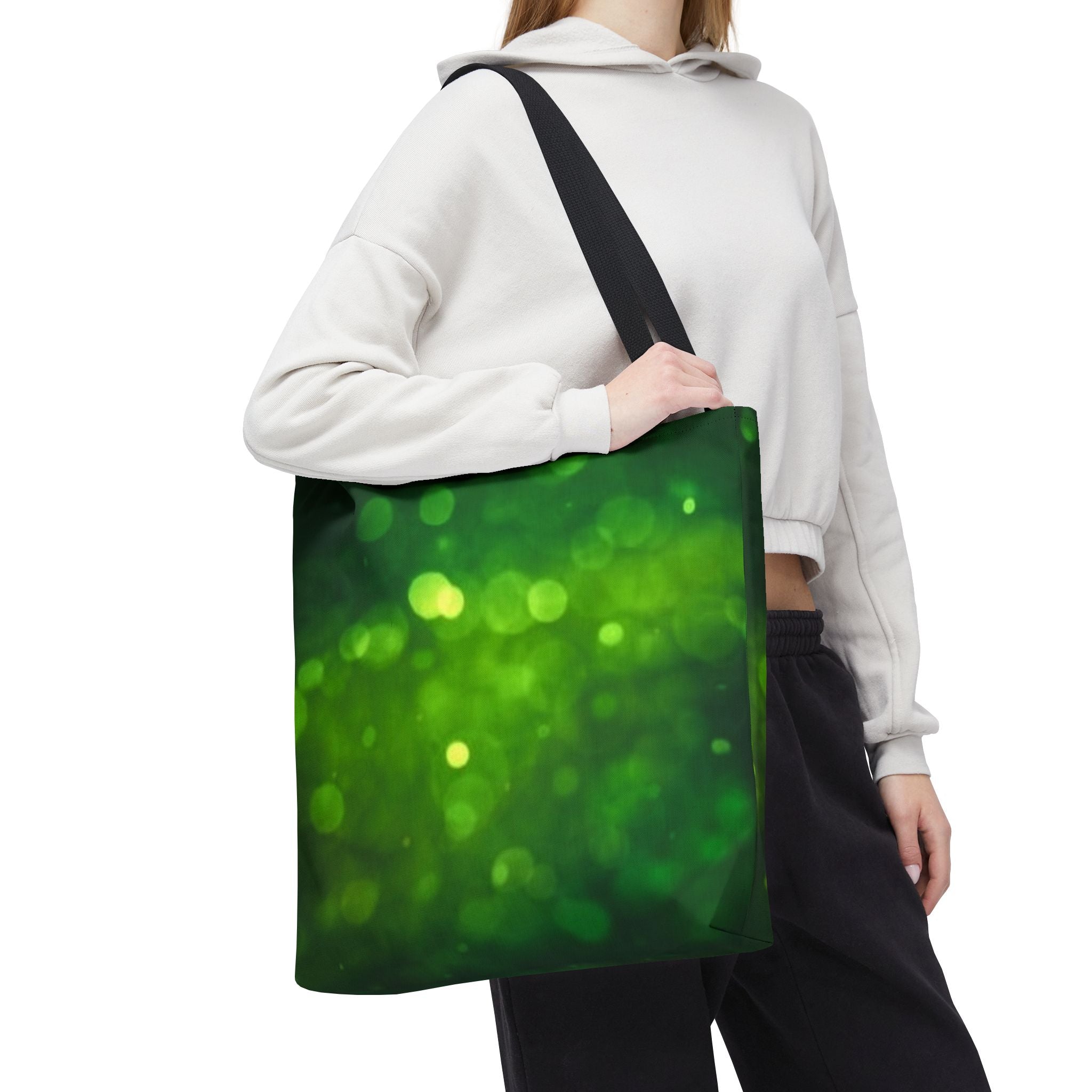 Green Bokeh Tote Bag — Sparkling Nature-Inspired All-Over Print Tote