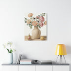 Floral Vase Canvas Wall Art — Pastel Peonies & Ranunculus Stretched Print