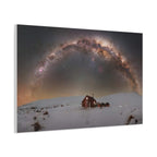 Milky Way Over Snowy Cabin — Matte Stretched Canvas Wall Art