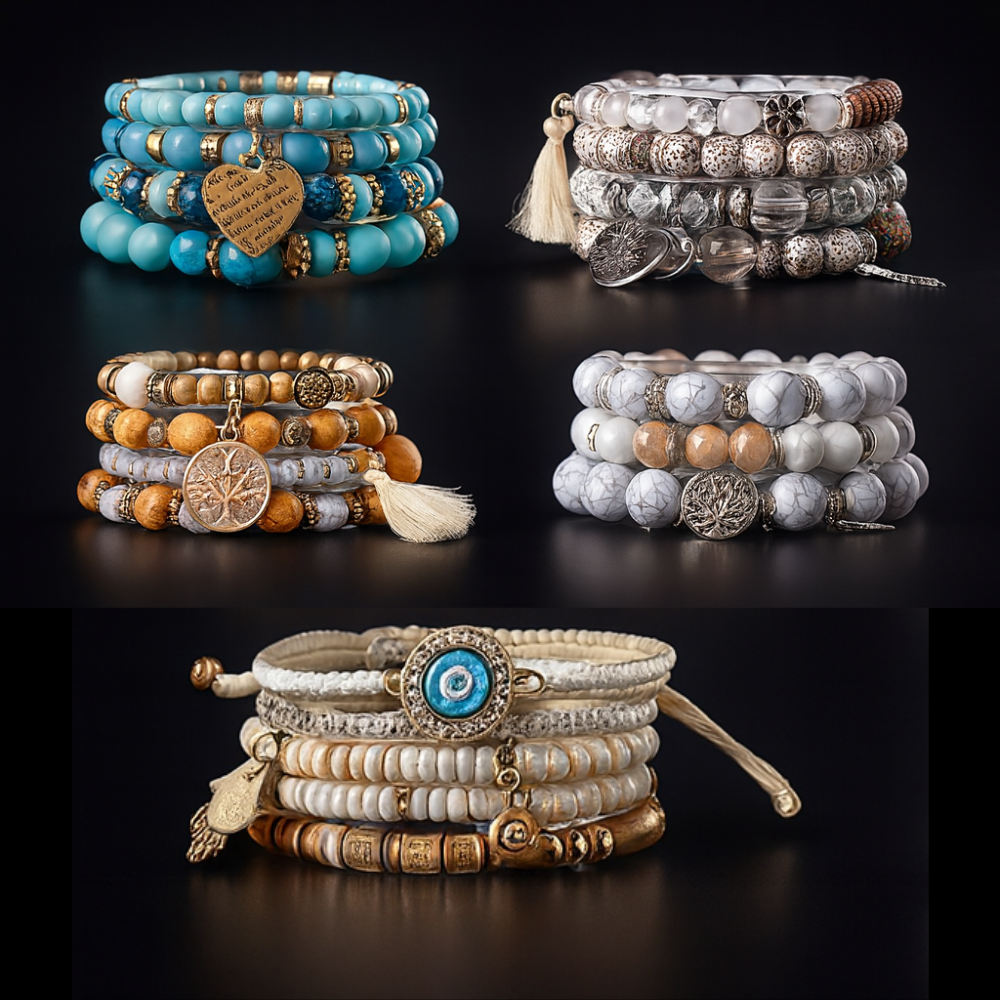 Bohemian Beaded Bracelet Set for Women & Men Handmade Stretch Stackable Bracelets-0