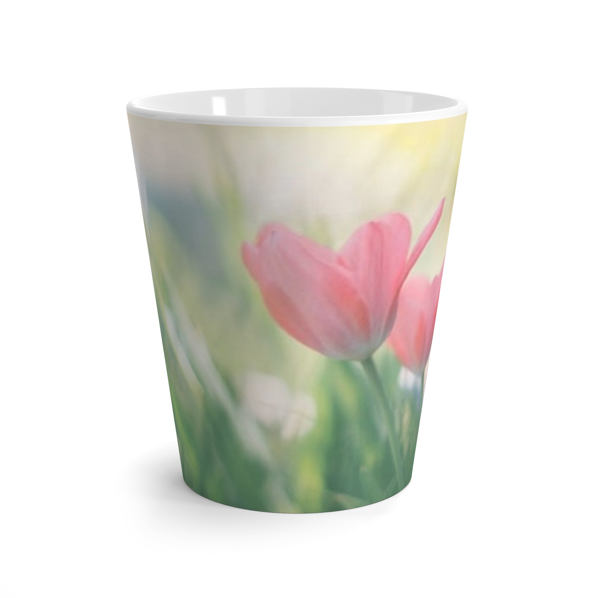 Spring Meadow Latte Mug – Soft Pink Tulip Floral Coffee Cup
