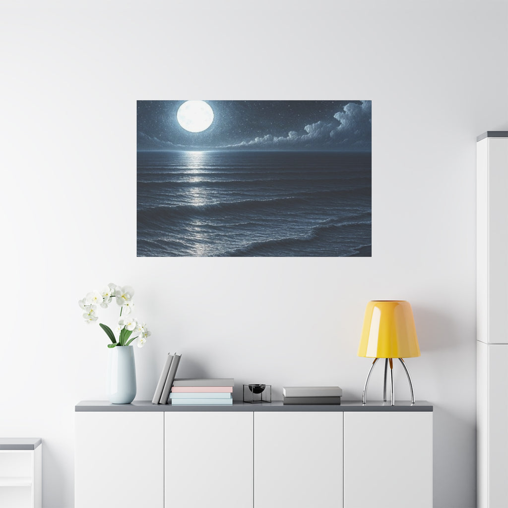 Moonlit Ocean Canvas Wall Art — Serene Night Seascape Matte Stretched Print