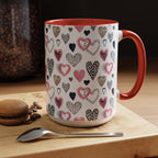 Heart Pattern Accent Coffee Mug — Pink & Navy Love Design (11/15 oz)