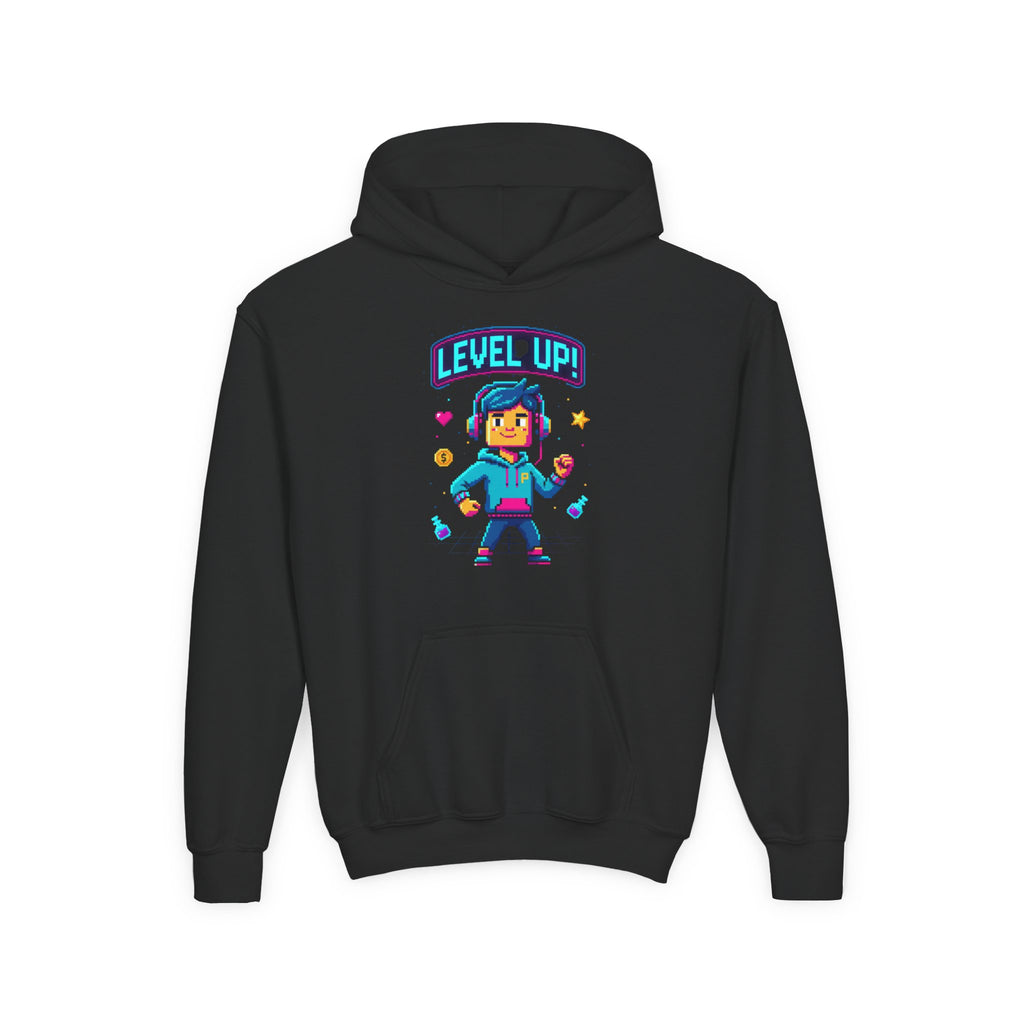 Youth Hoodie — "Level Up!" Gamer Arcade Birthday Pullover