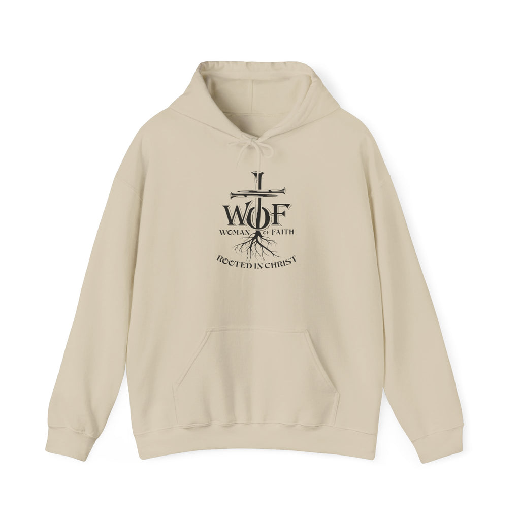Hoodie — "W.O.F. Woman of Faith" Cross Christian Graphic Pullover