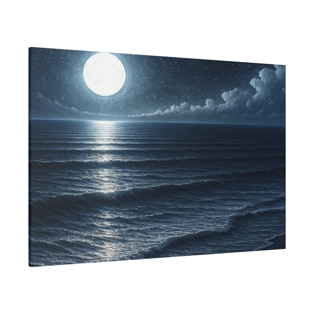 Moonlit Ocean Canvas Wall Art — Serene Night Seascape Matte Stretched Print