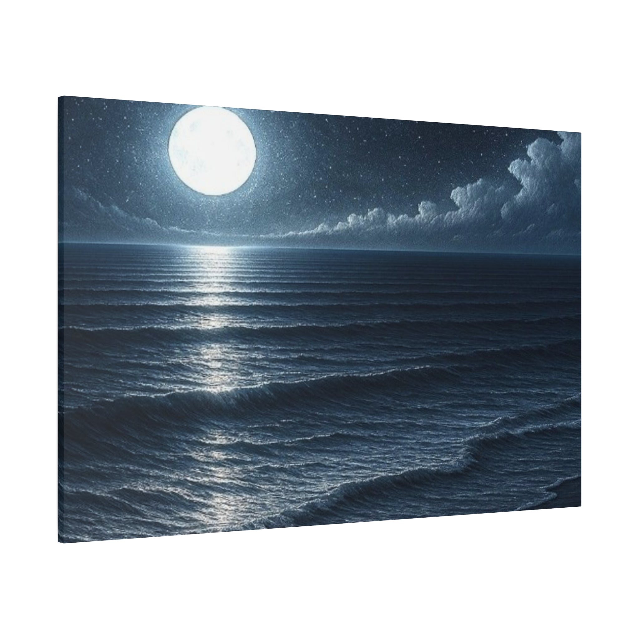 Moonlit Ocean Canvas Wall Art — Serene Night Seascape Matte Stretched Print