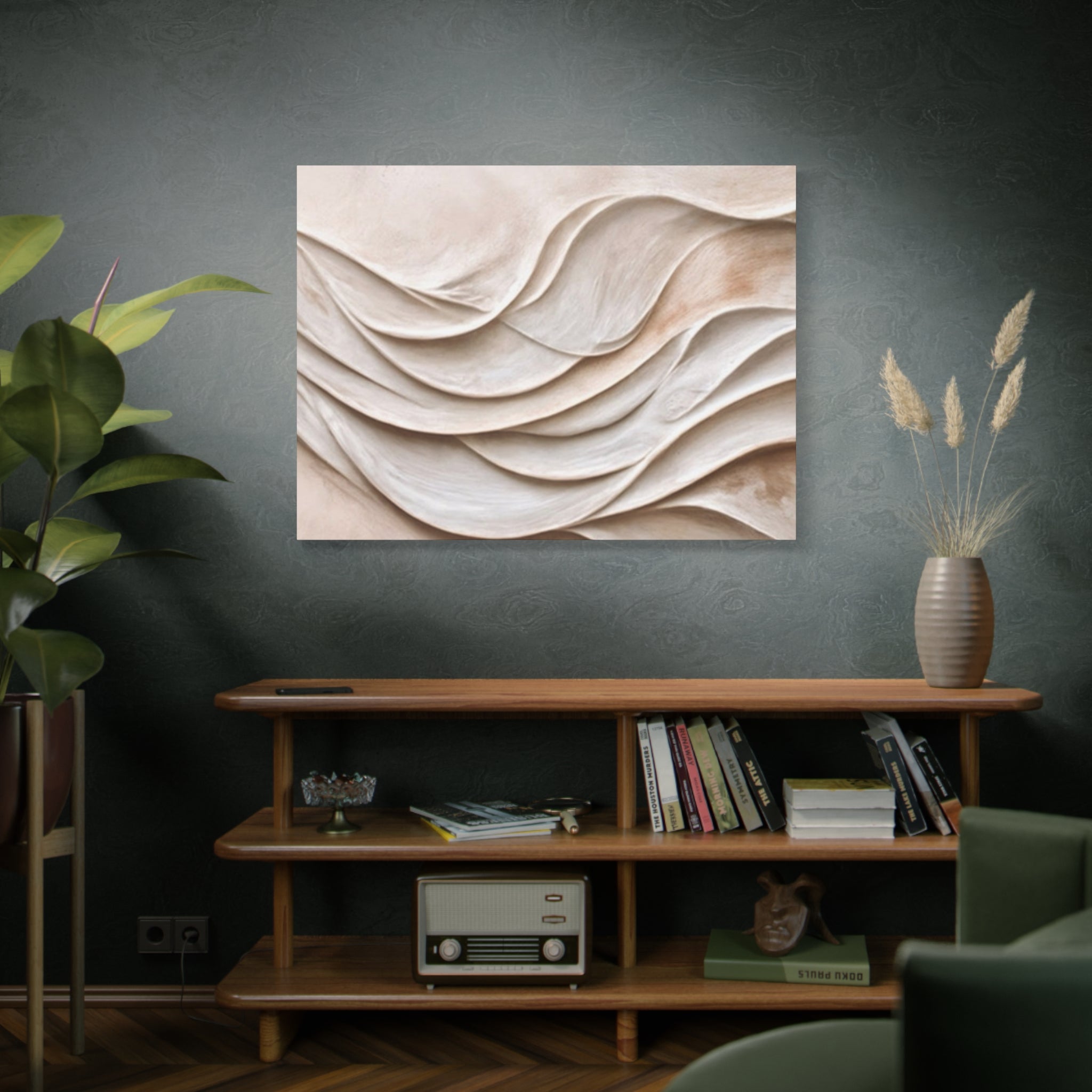 Neutral Abstract Wave Texture Matte Canvas Wall Art