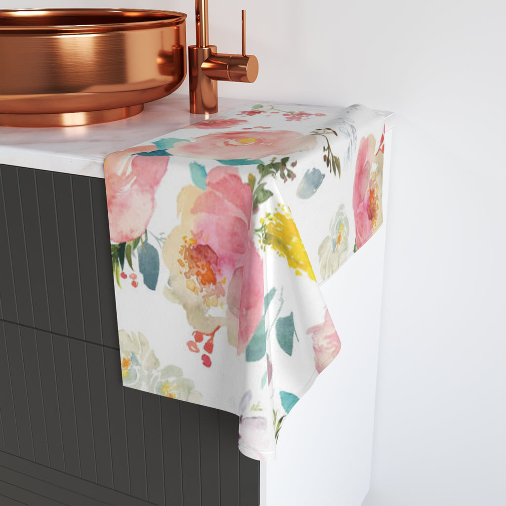 Floral Watercolor Hand Towel — Pink Peony Kitchen & Bath Accent