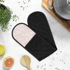Quilted Double Oven Mitts with Blush Sequin Accent — Heat-Resistant Barbecue & Baking Glove